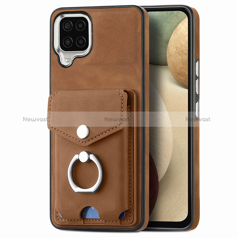 Soft Silicone Gel Leather Snap On Case Cover SD4 for Samsung Galaxy A12 Nacho Brown