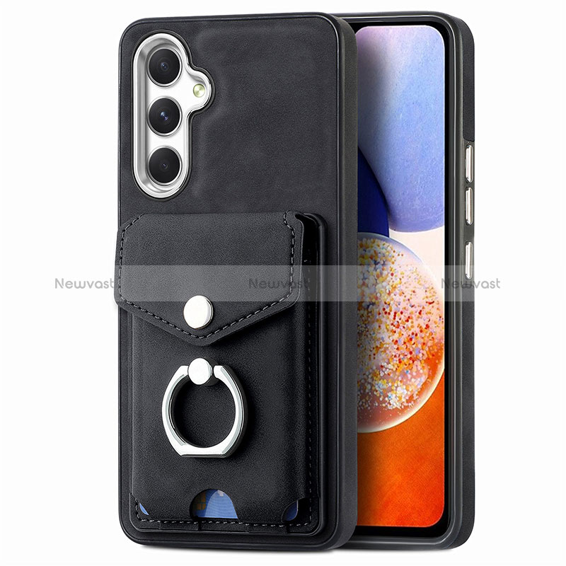 Soft Silicone Gel Leather Snap On Case Cover SD4 for Samsung Galaxy A14 5G Black