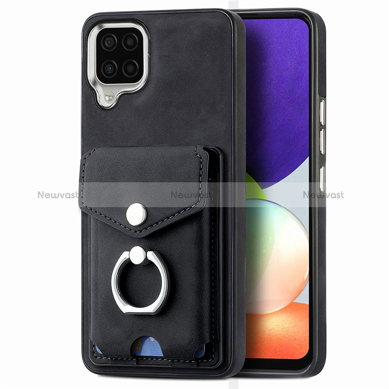 Soft Silicone Gel Leather Snap On Case Cover SD4 for Samsung Galaxy A22 4G Black