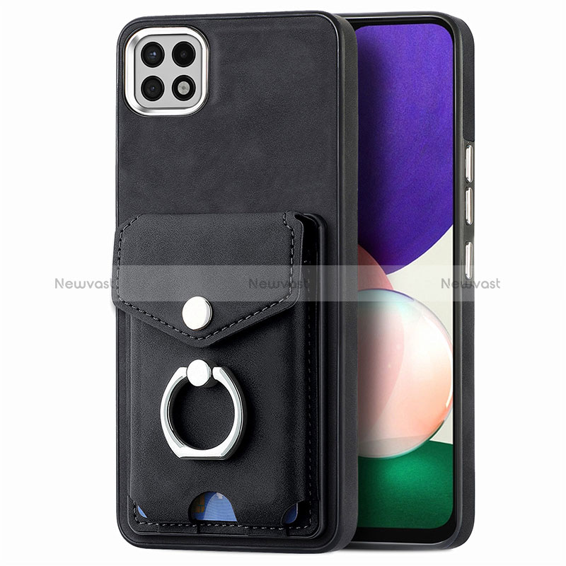 Soft Silicone Gel Leather Snap On Case Cover SD4 for Samsung Galaxy A22 5G Black