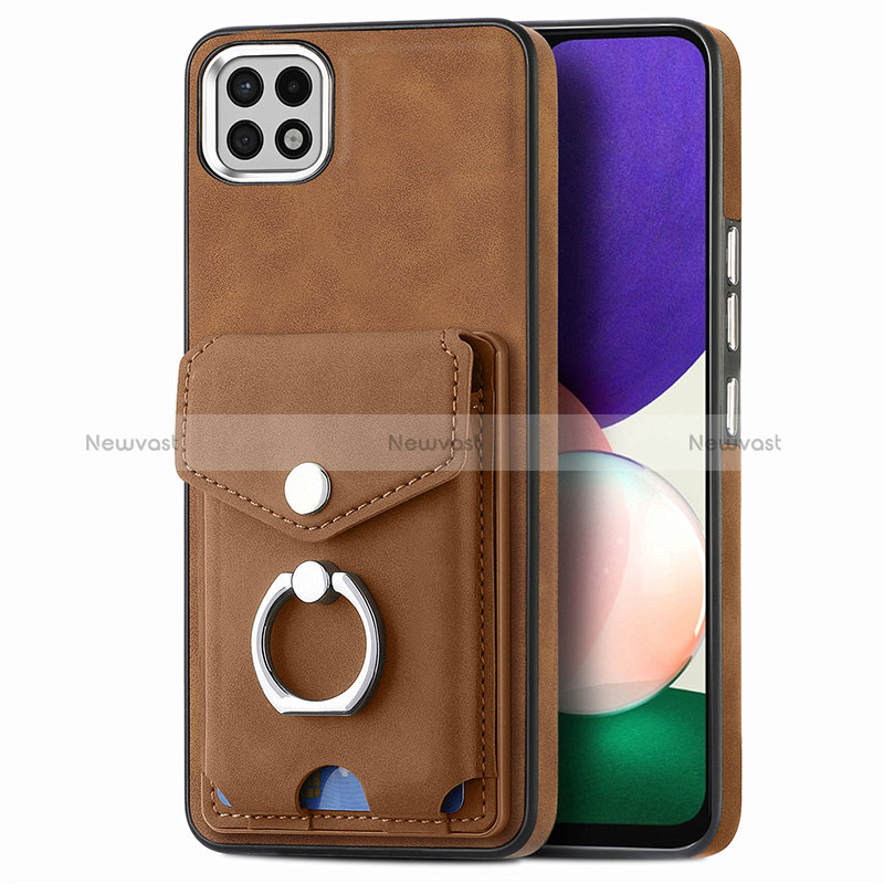 Soft Silicone Gel Leather Snap On Case Cover SD4 for Samsung Galaxy A22 5G Brown
