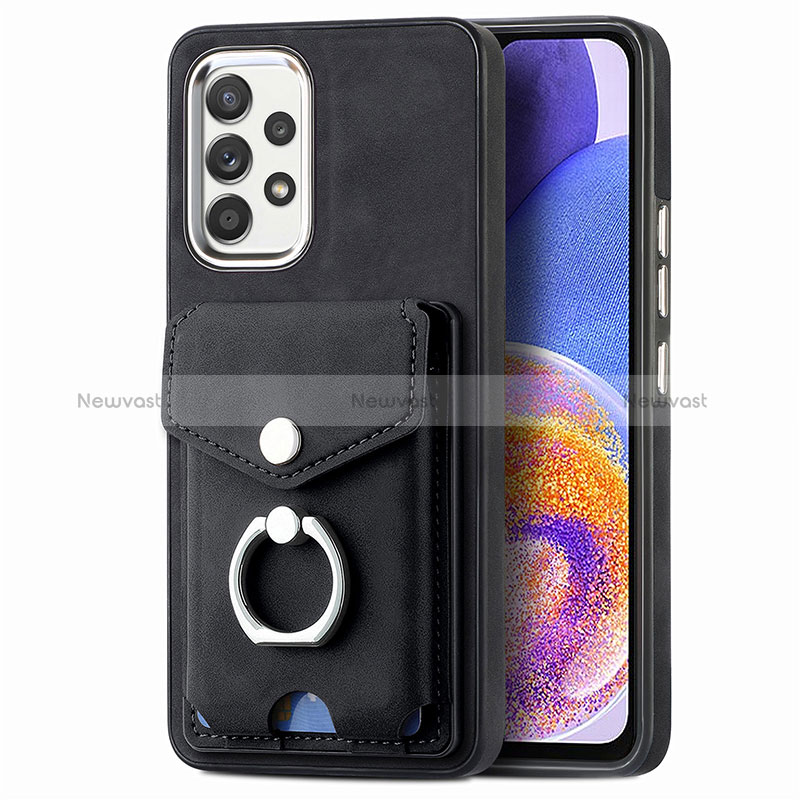 Soft Silicone Gel Leather Snap On Case Cover SD4 for Samsung Galaxy A23 5G Black