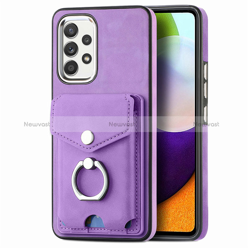 Soft Silicone Gel Leather Snap On Case Cover SD4 for Samsung Galaxy A52 4G Purple