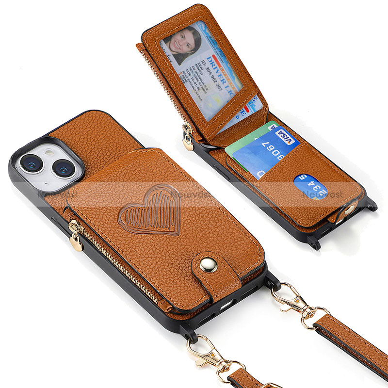 Soft Silicone Gel Leather Snap On Case Cover SD5 for Apple iPhone 13 Brown