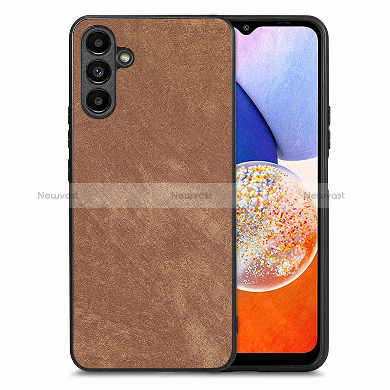 Soft Silicone Gel Leather Snap On Case Cover SD5 for Samsung Galaxy A14 4G Brown