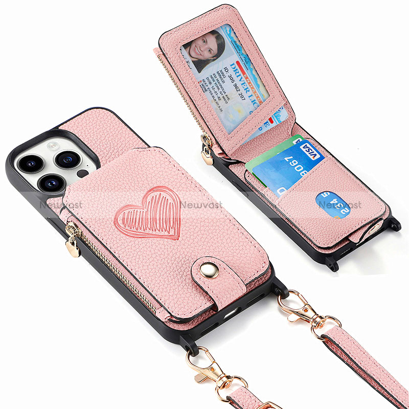 Soft Silicone Gel Leather Snap On Case Cover SD6 for Apple iPhone 15 Pro Pink