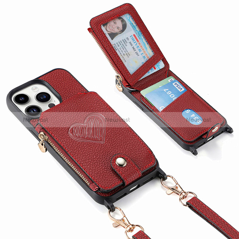 Soft Silicone Gel Leather Snap On Case Cover SD6 for Apple iPhone 15 Pro Red