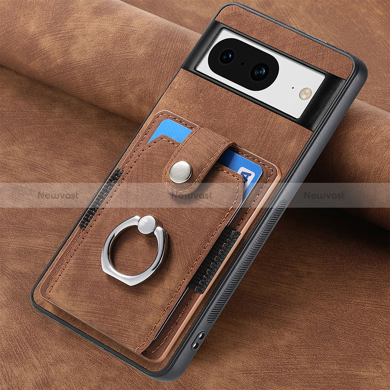 Soft Silicone Gel Leather Snap On Case Cover SD6 for Google Pixel 8 5G Brown