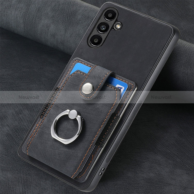 Soft Silicone Gel Leather Snap On Case Cover SD6 for Samsung Galaxy A34 5G Black