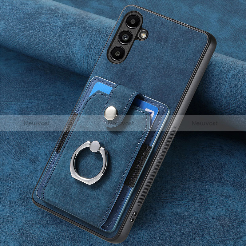 Soft Silicone Gel Leather Snap On Case Cover SD6 for Samsung Galaxy A34 5G Blue