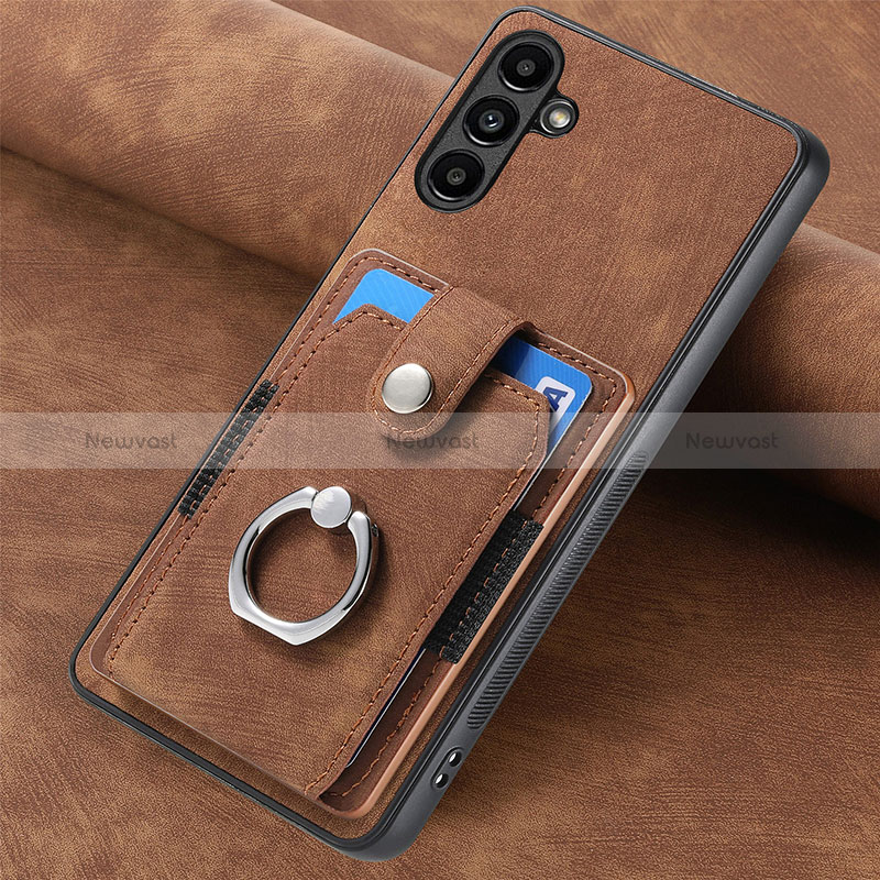 Soft Silicone Gel Leather Snap On Case Cover SD6 for Samsung Galaxy A34 5G Brown