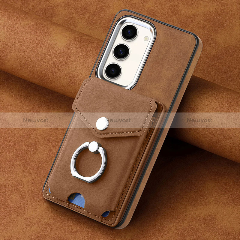 Soft Silicone Gel Leather Snap On Case Cover SD6 for Samsung Galaxy S22 Plus 5G Brown
