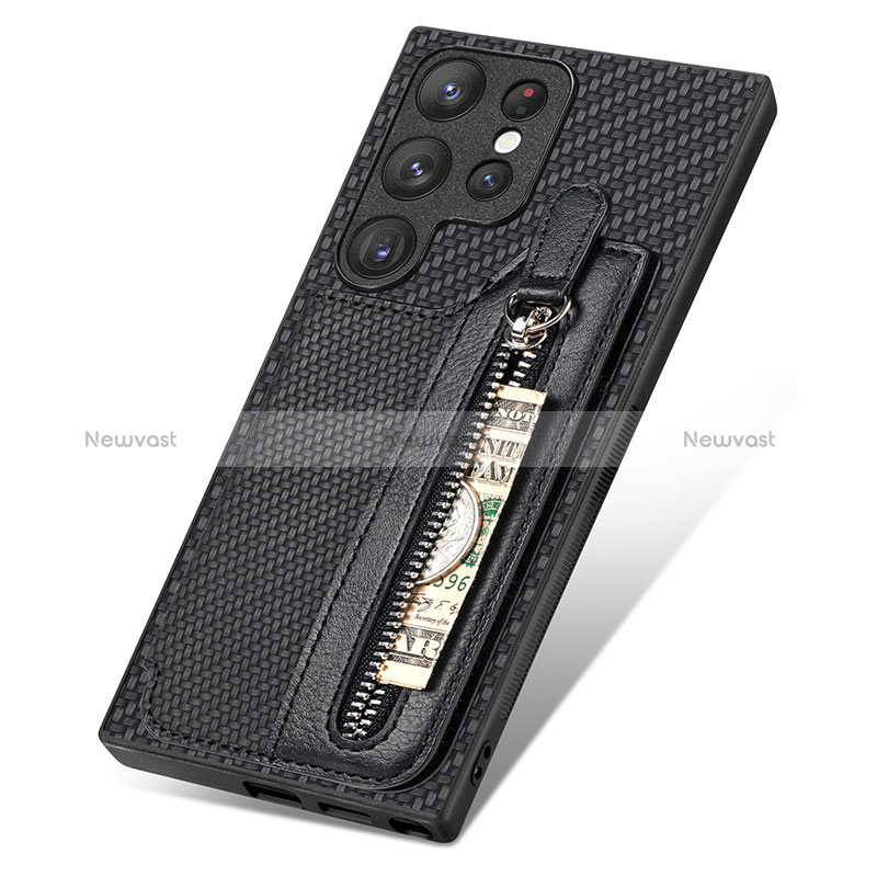 Soft Silicone Gel Leather Snap On Case Cover SD6 for Samsung Galaxy S22 Ultra 5G Black