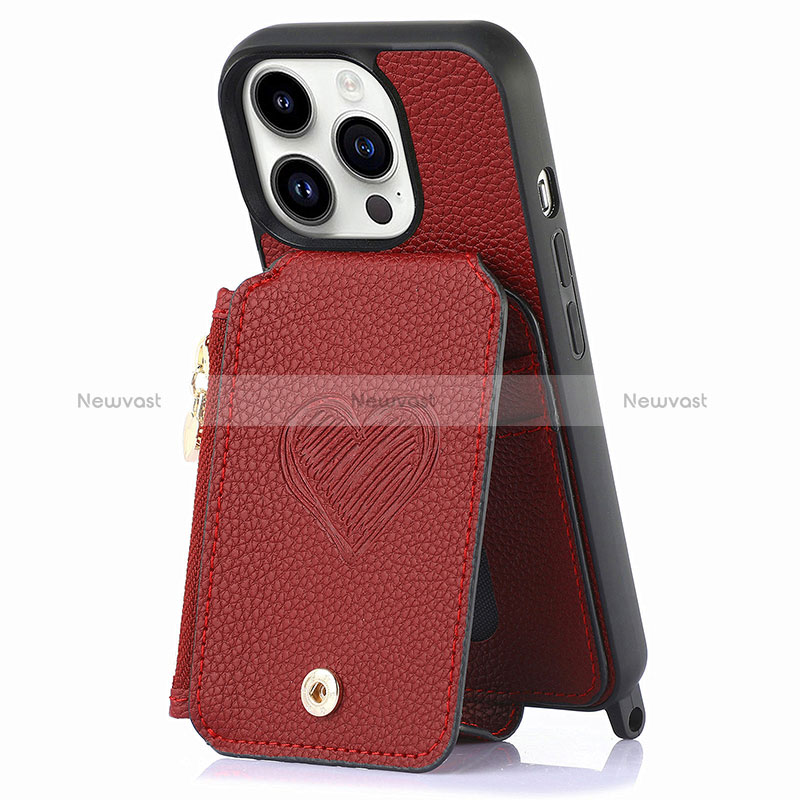 Soft Silicone Gel Leather Snap On Case Cover SD7 for Apple iPhone 13 Pro Red