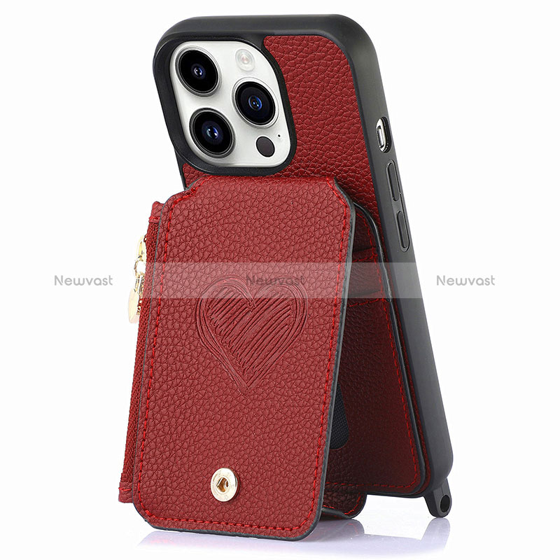 Soft Silicone Gel Leather Snap On Case Cover SD7 for Apple iPhone 14 Pro Max Red