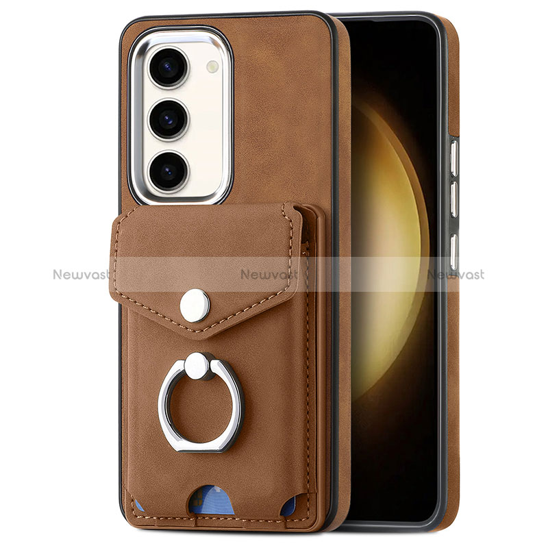 Soft Silicone Gel Leather Snap On Case Cover SD7 for Samsung Galaxy S22 Plus 5G Brown