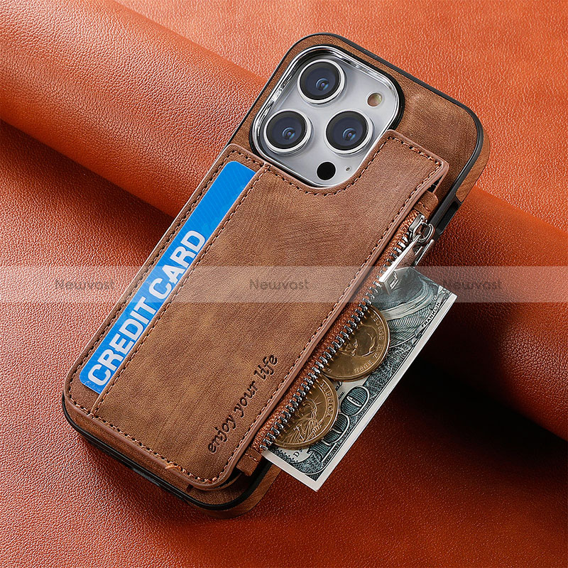 Soft Silicone Gel Leather Snap On Case Cover SD8 for Apple iPhone 14 Pro Brown