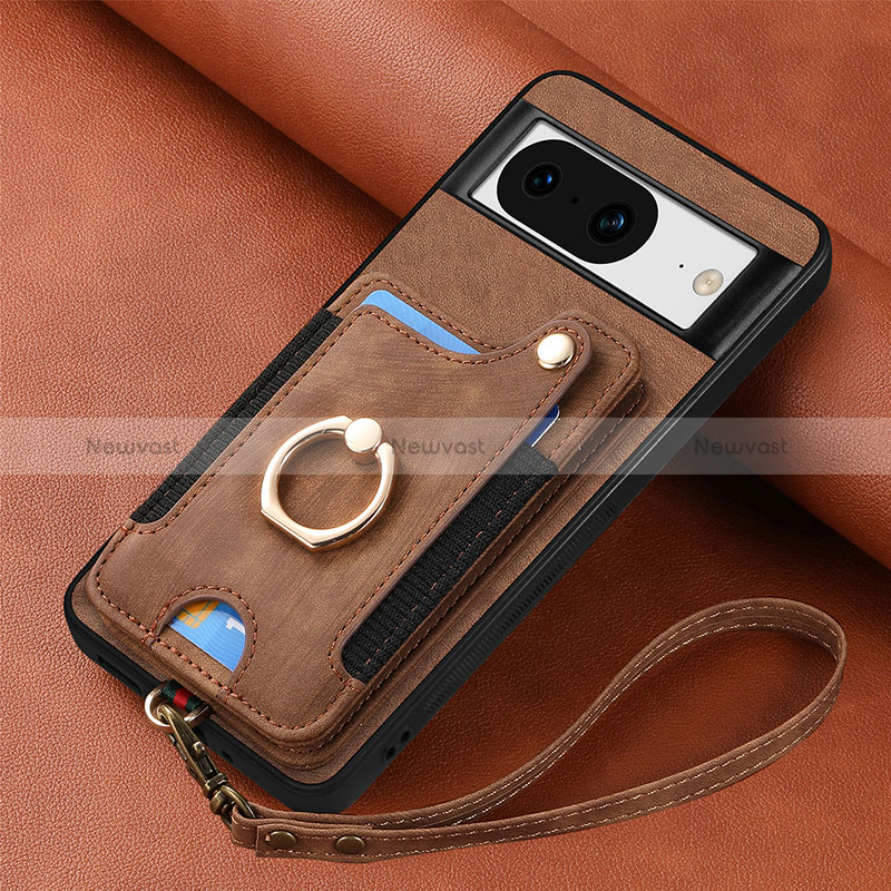 Soft Silicone Gel Leather Snap On Case Cover SD8 for Google Pixel 8 5G Brown