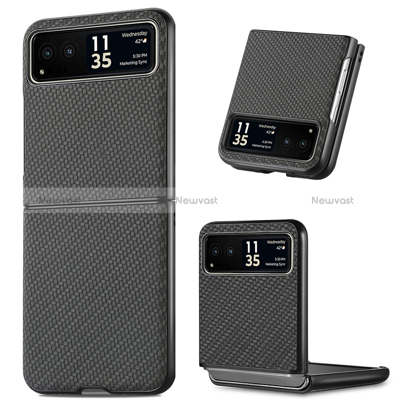 Soft Silicone Gel Leather Snap On Case Cover SD8 for Motorola Moto Razr 40 5G Black