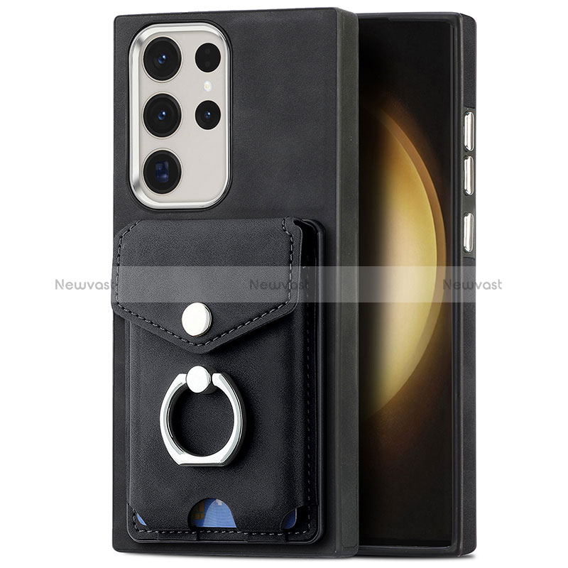 Soft Silicone Gel Leather Snap On Case Cover SD8 for Samsung Galaxy S23 Ultra 5G Black