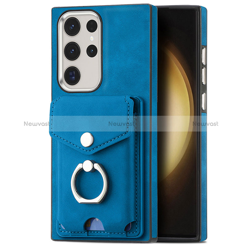 Soft Silicone Gel Leather Snap On Case Cover SD8 for Samsung Galaxy S23 Ultra 5G Blue