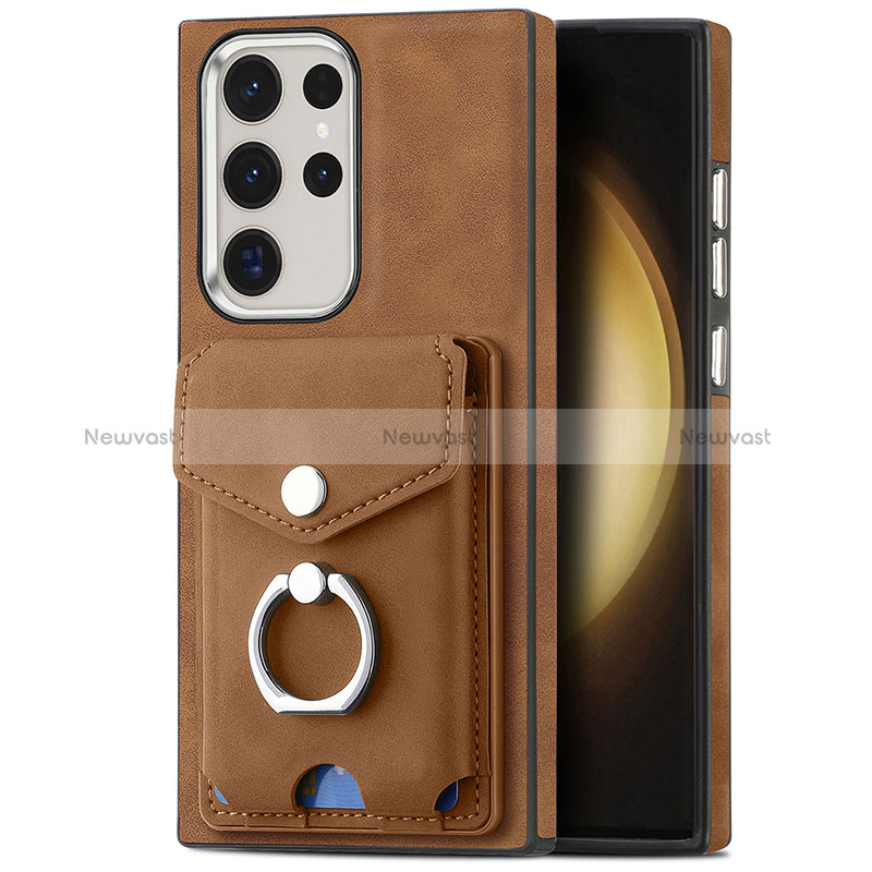 Soft Silicone Gel Leather Snap On Case Cover SD8 for Samsung Galaxy S23 Ultra 5G Brown