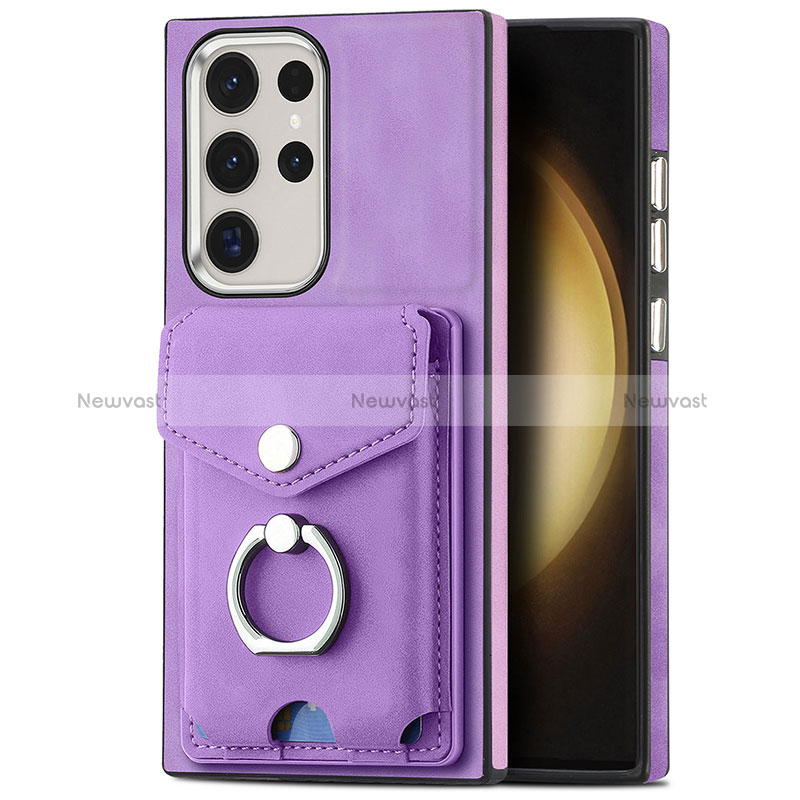 Soft Silicone Gel Leather Snap On Case Cover SD8 for Samsung Galaxy S23 Ultra 5G Clove Purple