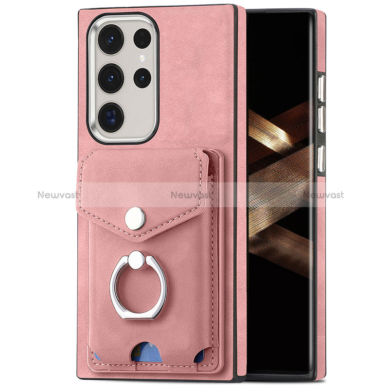 Soft Silicone Gel Leather Snap On Case Cover SD8 for Samsung Galaxy S24 Ultra 5G Pink