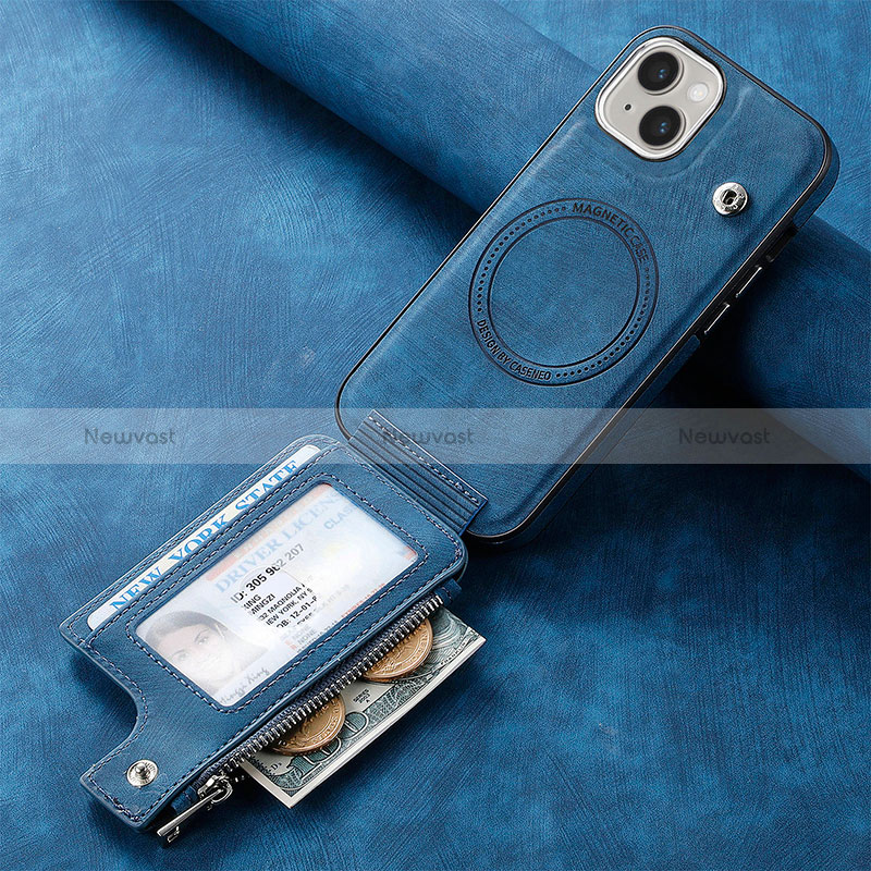 Soft Silicone Gel Leather Snap On Case Cover SD9 for Apple iPhone 15 Blue