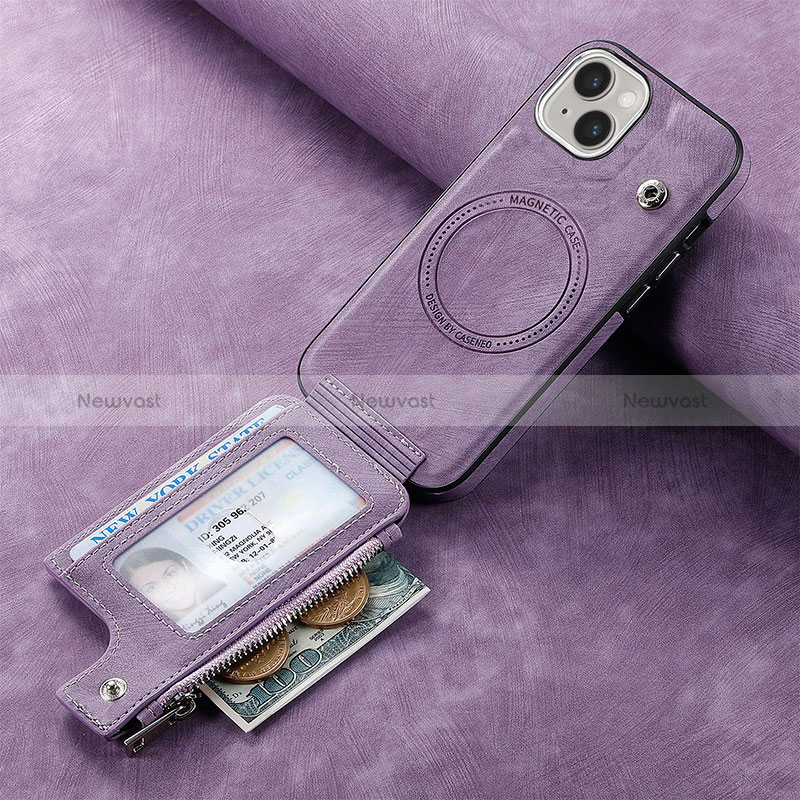 Soft Silicone Gel Leather Snap On Case Cover SD9 for Apple iPhone 15 Clove Purple