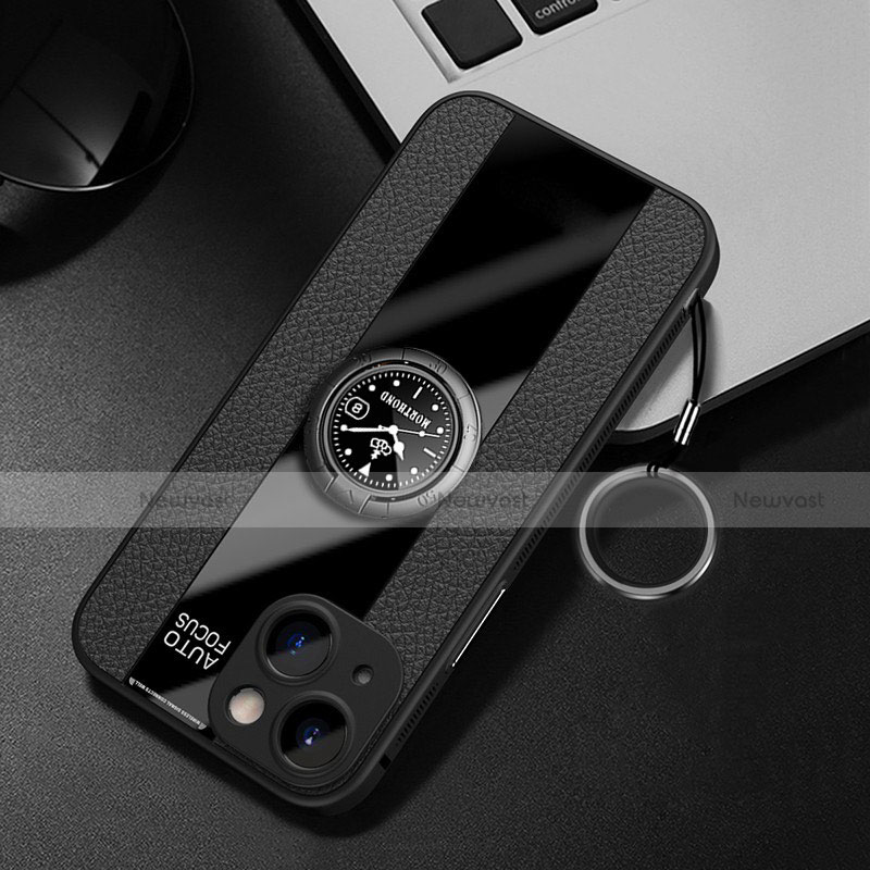 Soft Silicone Gel Leather Snap On Case Cover with Magnetic Finger Ring Stand for Apple iPhone 14 Plus