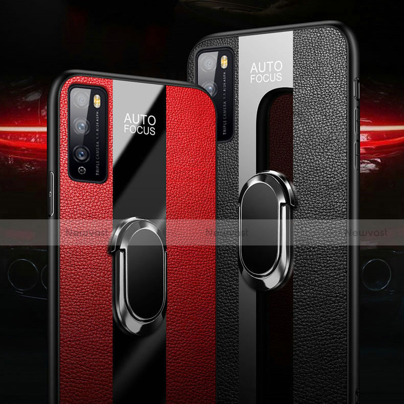 Soft Silicone Gel Leather Snap On Case Cover with Magnetic Finger Ring Stand for Huawei Enjoy Z 5G