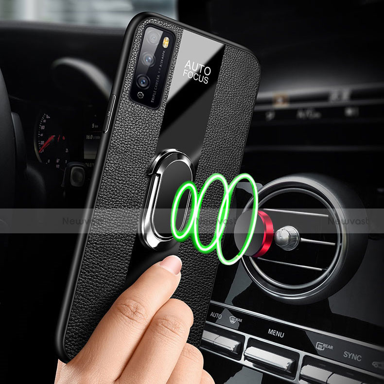 Soft Silicone Gel Leather Snap On Case Cover with Magnetic Finger Ring Stand for Huawei Enjoy Z 5G