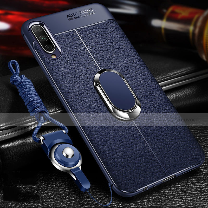 Soft Silicone Gel Leather Snap On Case Cover with Magnetic Finger Ring Stand for Huawei Honor 9X Pro Blue