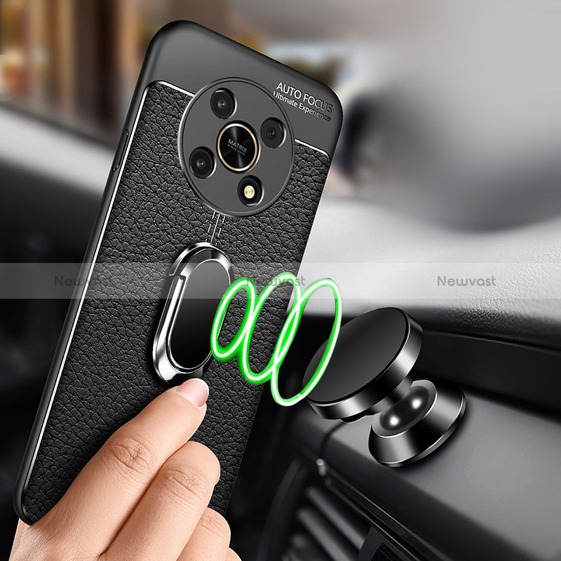 Soft Silicone Gel Leather Snap On Case Cover with Magnetic Finger Ring Stand for Huawei Honor Magic4 Lite 5G