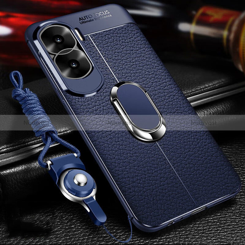 Soft Silicone Gel Leather Snap On Case Cover with Magnetic Finger Ring Stand for Huawei Honor X50i 5G