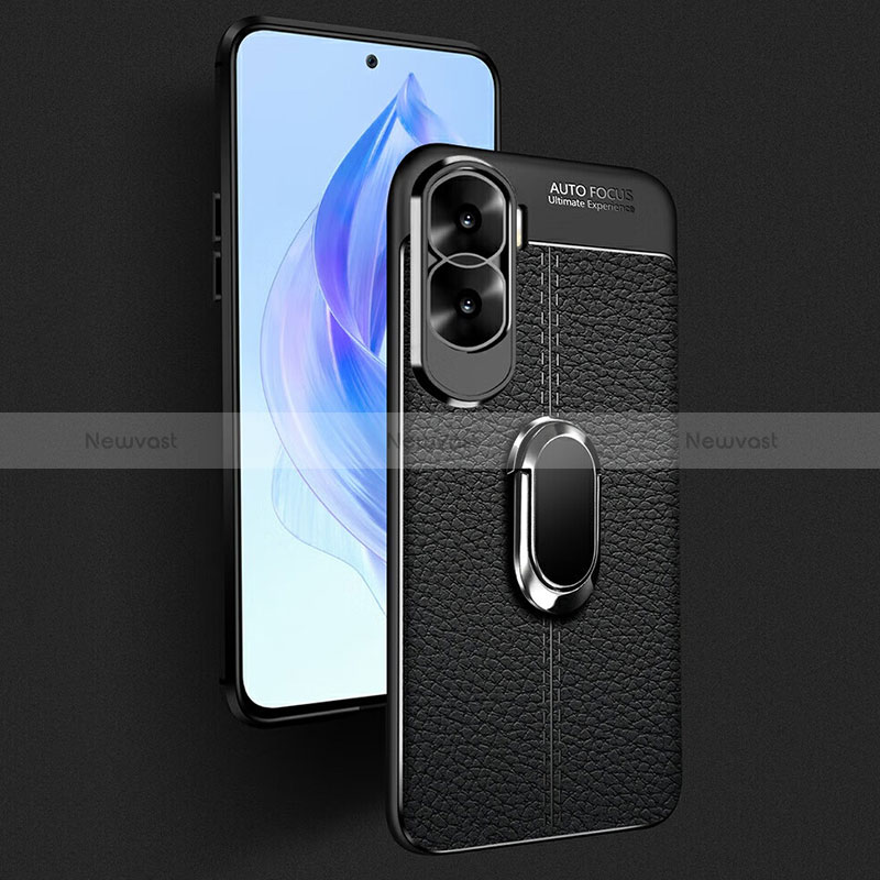 Soft Silicone Gel Leather Snap On Case Cover with Magnetic Finger Ring Stand for Huawei Honor X50i 5G