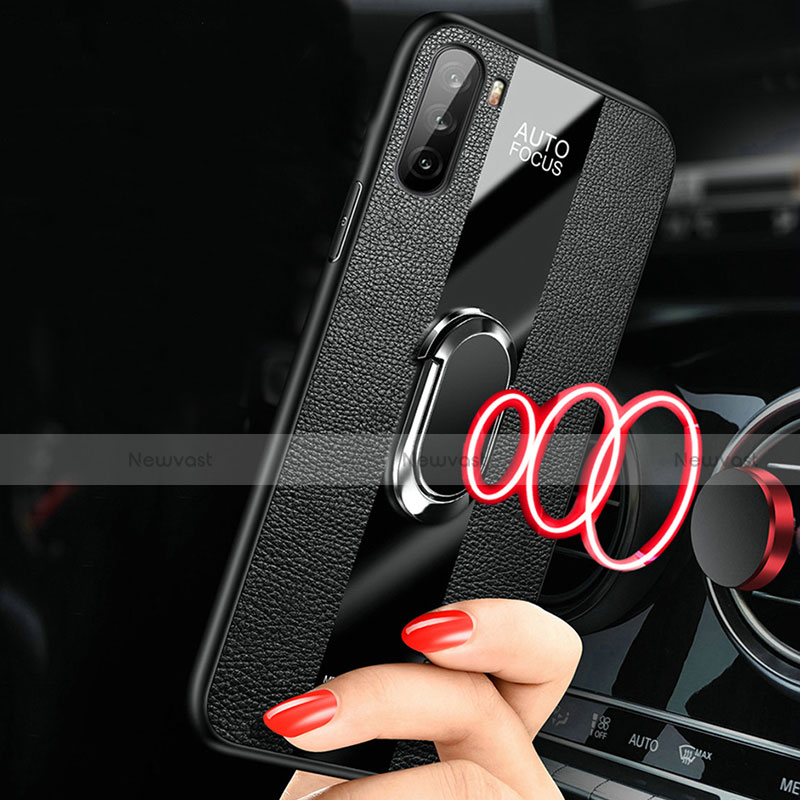 Soft Silicone Gel Leather Snap On Case Cover with Magnetic Finger Ring Stand for Huawei Mate 40 Lite 5G