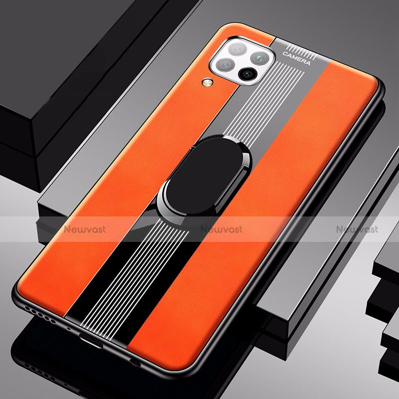 Soft Silicone Gel Leather Snap On Case Cover with Magnetic Finger Ring Stand for Huawei Nova 7i Orange