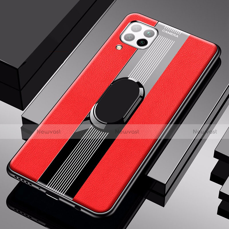 Soft Silicone Gel Leather Snap On Case Cover with Magnetic Finger Ring Stand for Huawei Nova 7i Red