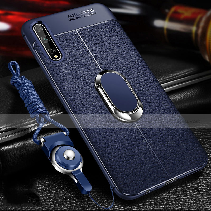 Soft Silicone Gel Leather Snap On Case Cover with Magnetic Finger Ring Stand for Huawei P smart S