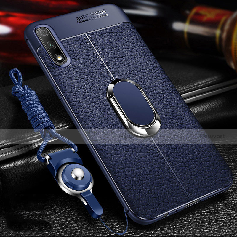 Soft Silicone Gel Leather Snap On Case Cover with Magnetic Finger Ring Stand for Huawei P Smart Z (2019)