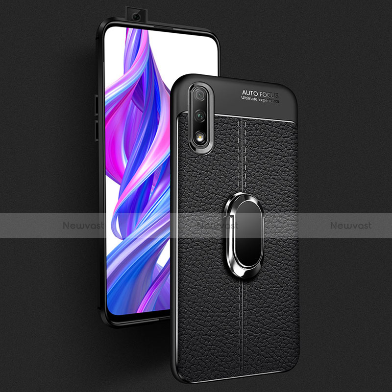 Soft Silicone Gel Leather Snap On Case Cover with Magnetic Finger Ring Stand for Huawei P Smart Z (2019)