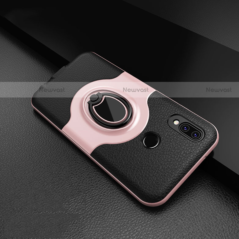 Soft Silicone Gel Leather Snap On Case Cover with Magnetic Finger Ring Stand for Huawei P20 Lite Pink