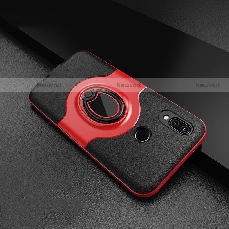 Soft Silicone Gel Leather Snap On Case Cover with Magnetic Finger Ring Stand for Huawei P20 Lite Red