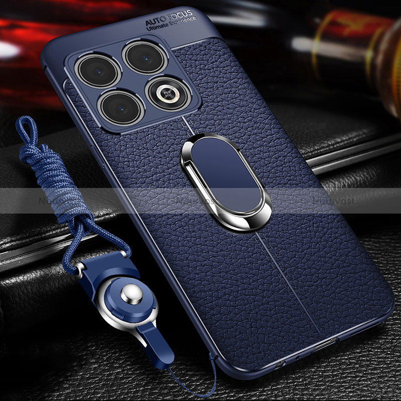 Soft Silicone Gel Leather Snap On Case Cover with Magnetic Finger Ring Stand for OnePlus 10 Pro 5G