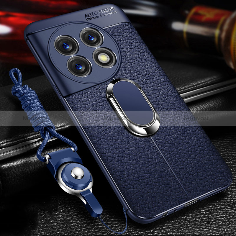 Soft Silicone Gel Leather Snap On Case Cover with Magnetic Finger Ring Stand for OnePlus 11R 5G