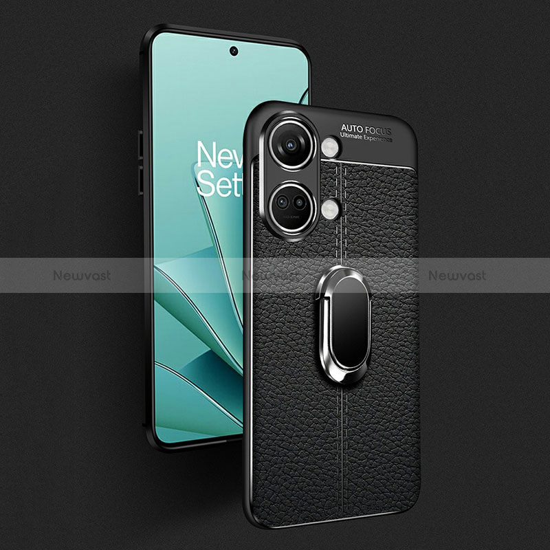 Soft Silicone Gel Leather Snap On Case Cover with Magnetic Finger Ring Stand for OnePlus Nord 3 5G