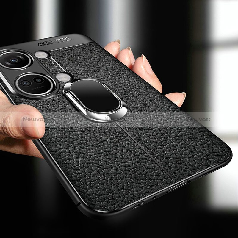 Soft Silicone Gel Leather Snap On Case Cover with Magnetic Finger Ring Stand for OnePlus Nord 3 5G