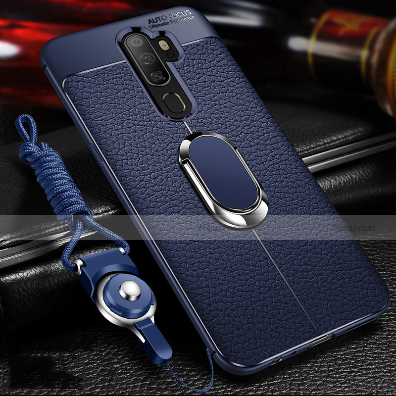 Soft Silicone Gel Leather Snap On Case Cover with Magnetic Finger Ring Stand for Oppo A11